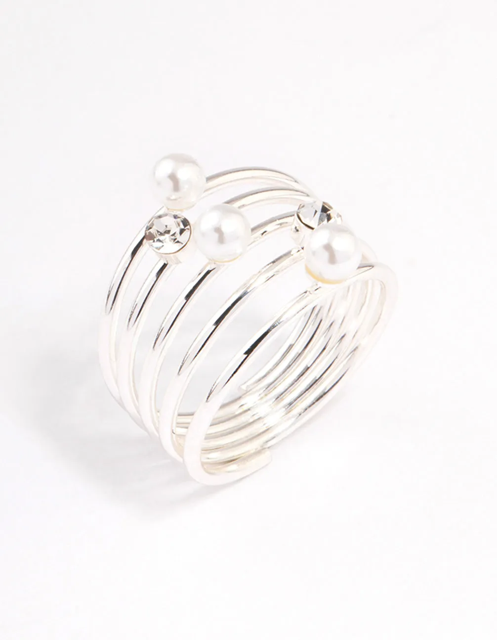 Silver Diamante & Pearl Twisted Ring