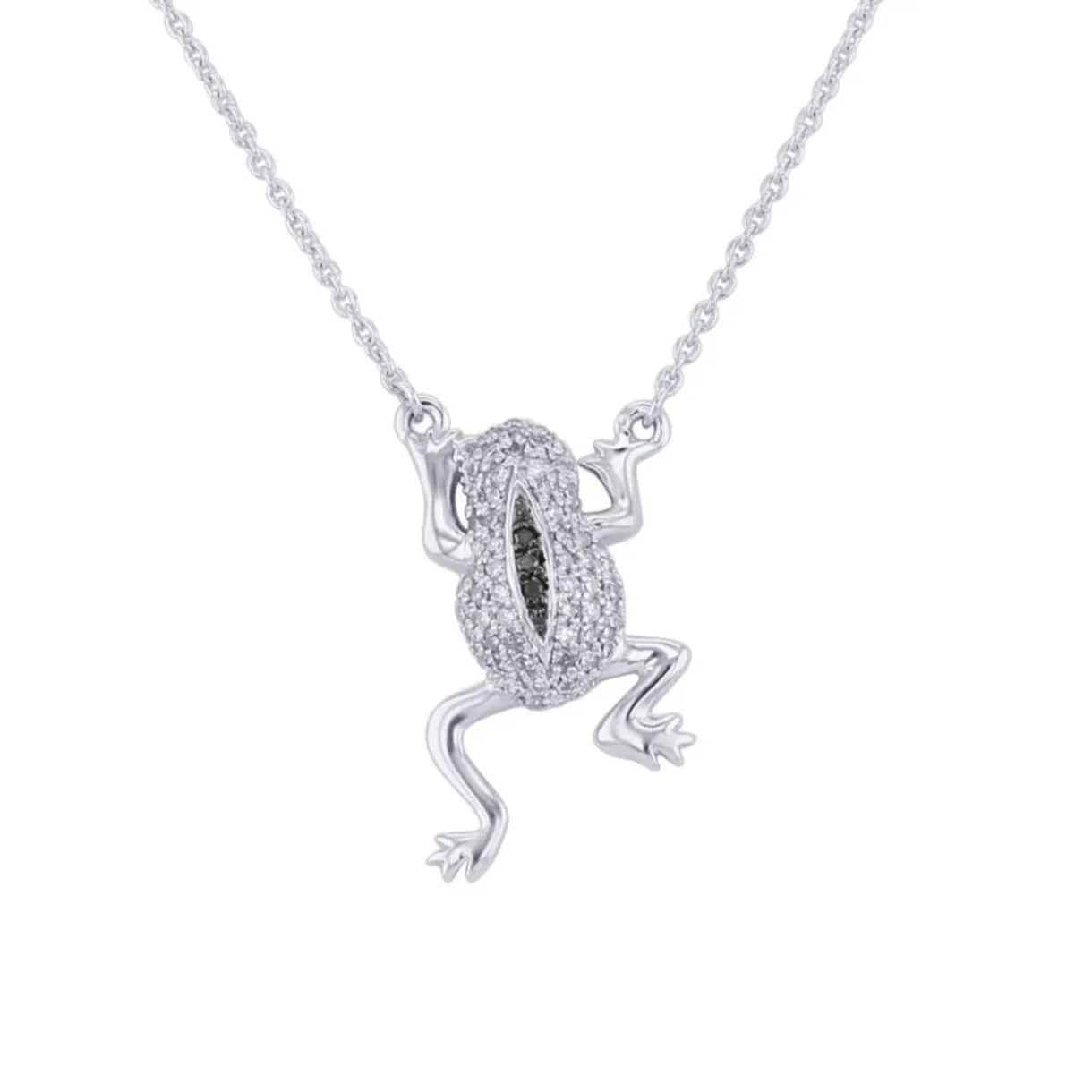 Silver Frog Black and White Diamond Necklace