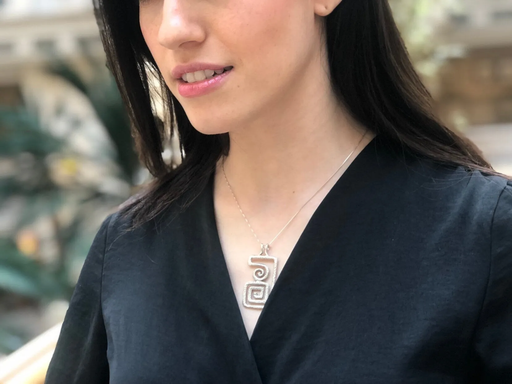 Silver Maze Pendant - Large Aztec Necklace - Statement Silver Necklace