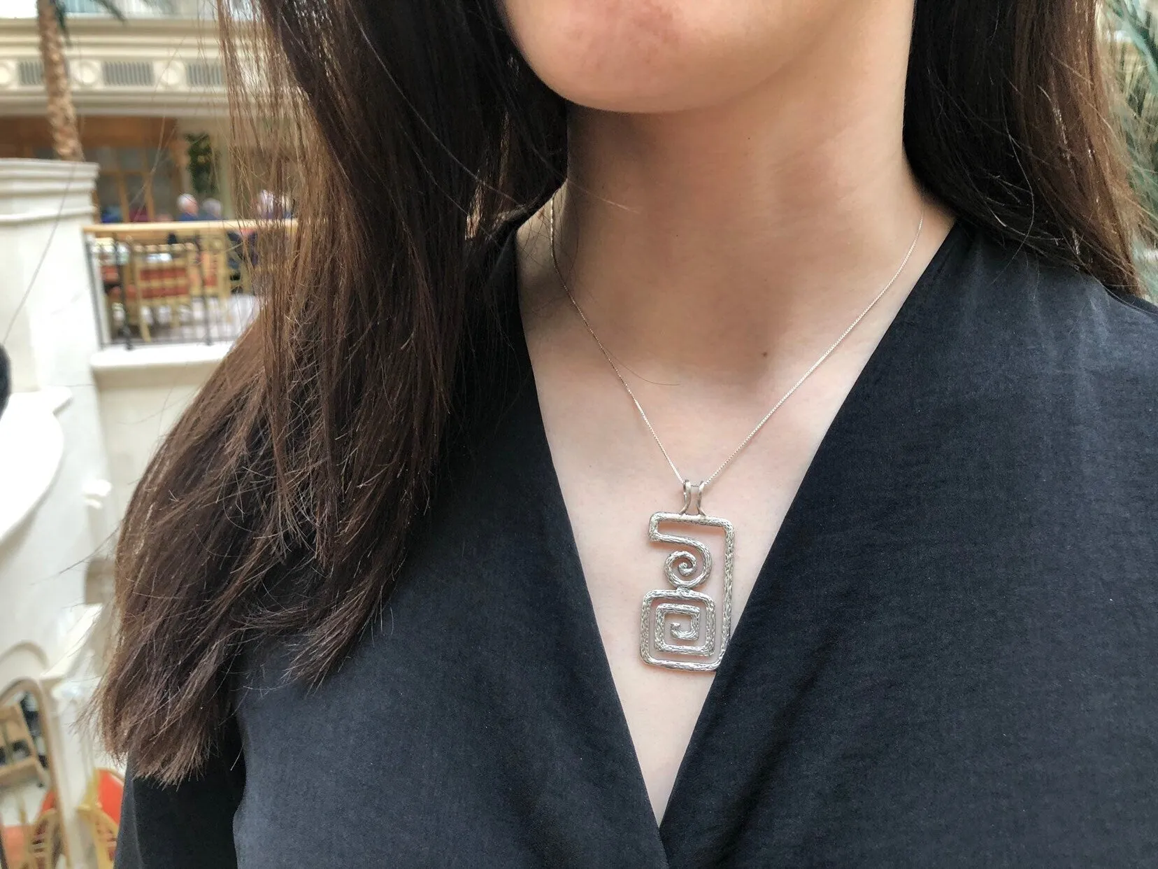 Silver Maze Pendant - Large Aztec Necklace - Statement Silver Necklace