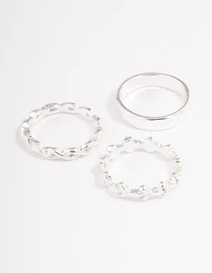 Silver Plain & Twisted Ring Pack