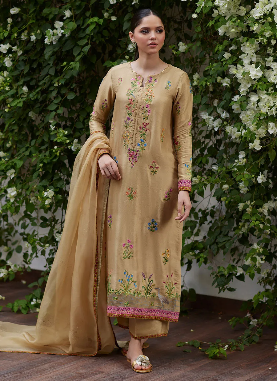 Sintra Embroidered Raw Silk Shirt and Dupatta