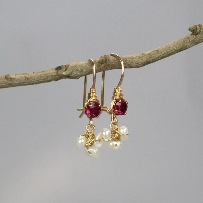 Small Fuchsia Zirconia Pearl Clover Earrings