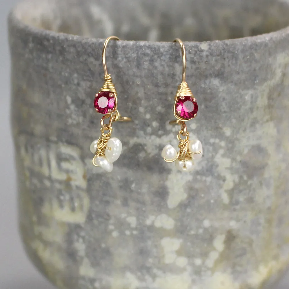 Small Fuchsia Zirconia Pearl Clover Earrings