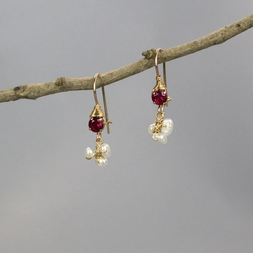 Small Fuchsia Zirconia Pearl Clover Earrings