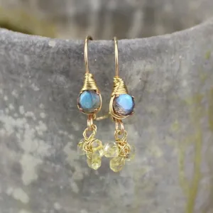 Small Labradorite Citrine Clover Earrings