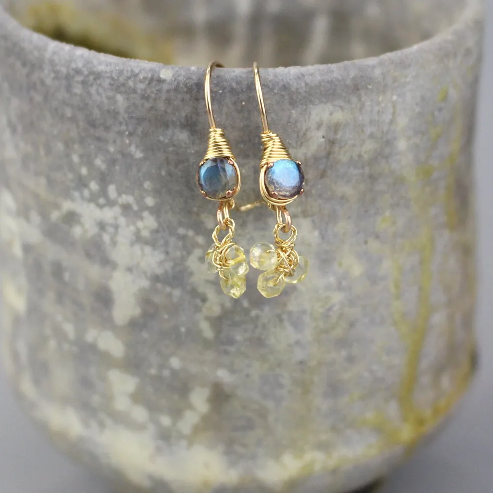 Small Labradorite Citrine Clover Earrings