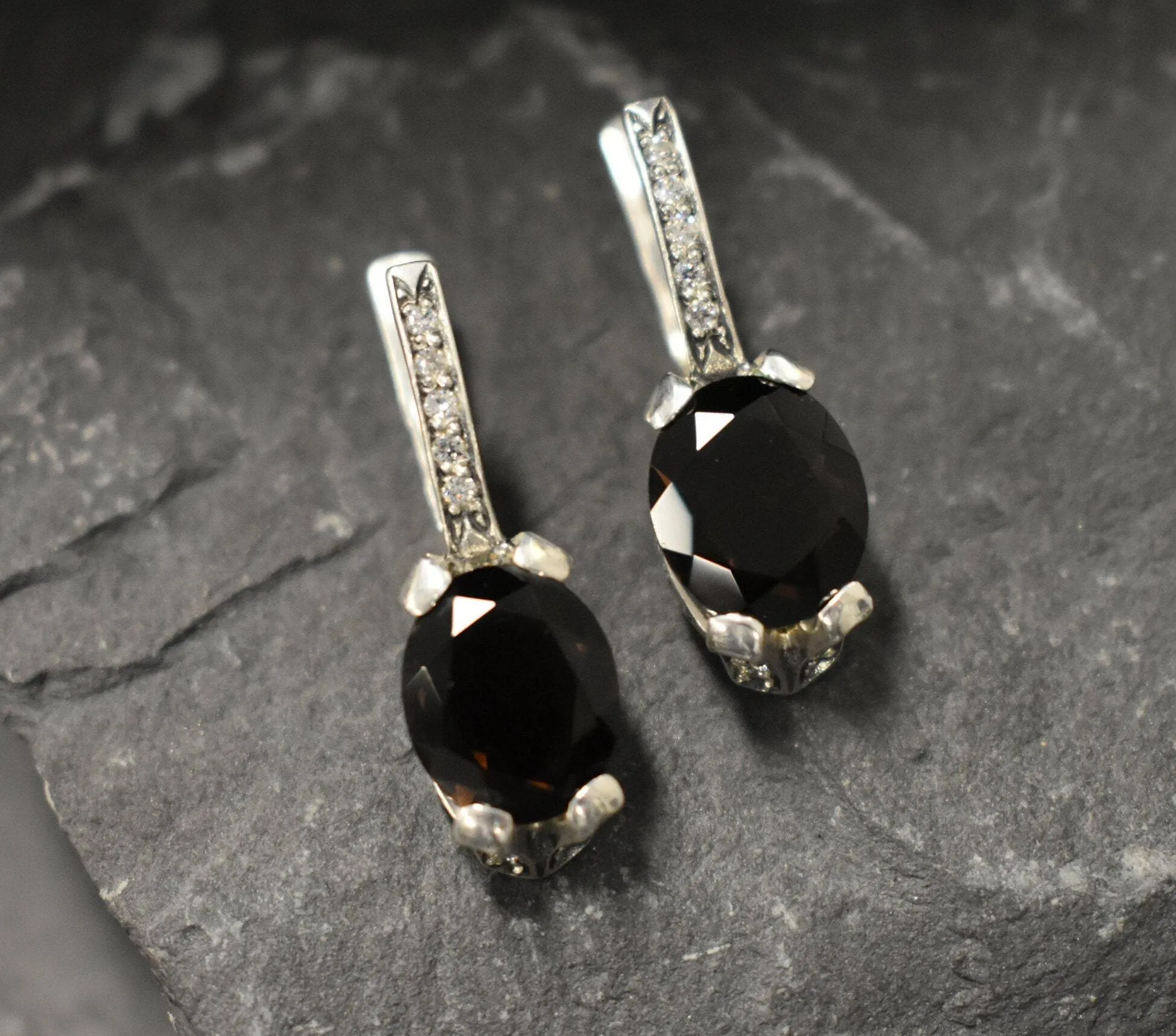 Smoky Topaz Earrings - Genuine Topaz Earrings - Drop Vintage Earrings