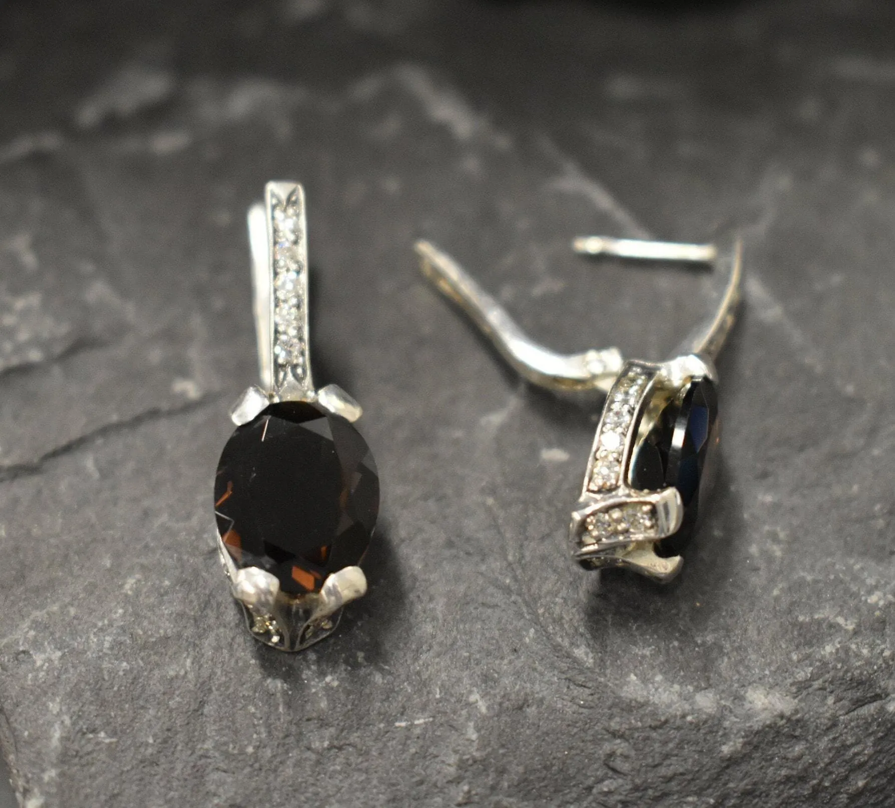 Smoky Topaz Earrings - Genuine Topaz Earrings - Drop Vintage Earrings