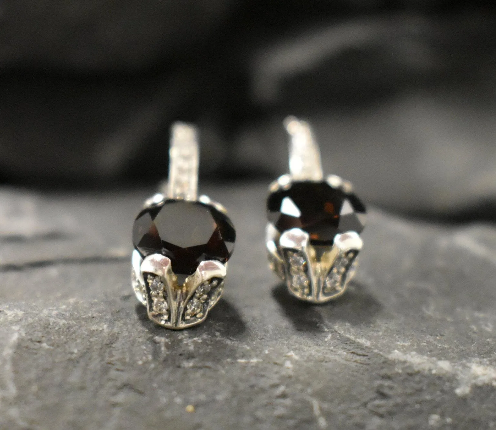 Smoky Topaz Earrings - Genuine Topaz Earrings - Drop Vintage Earrings