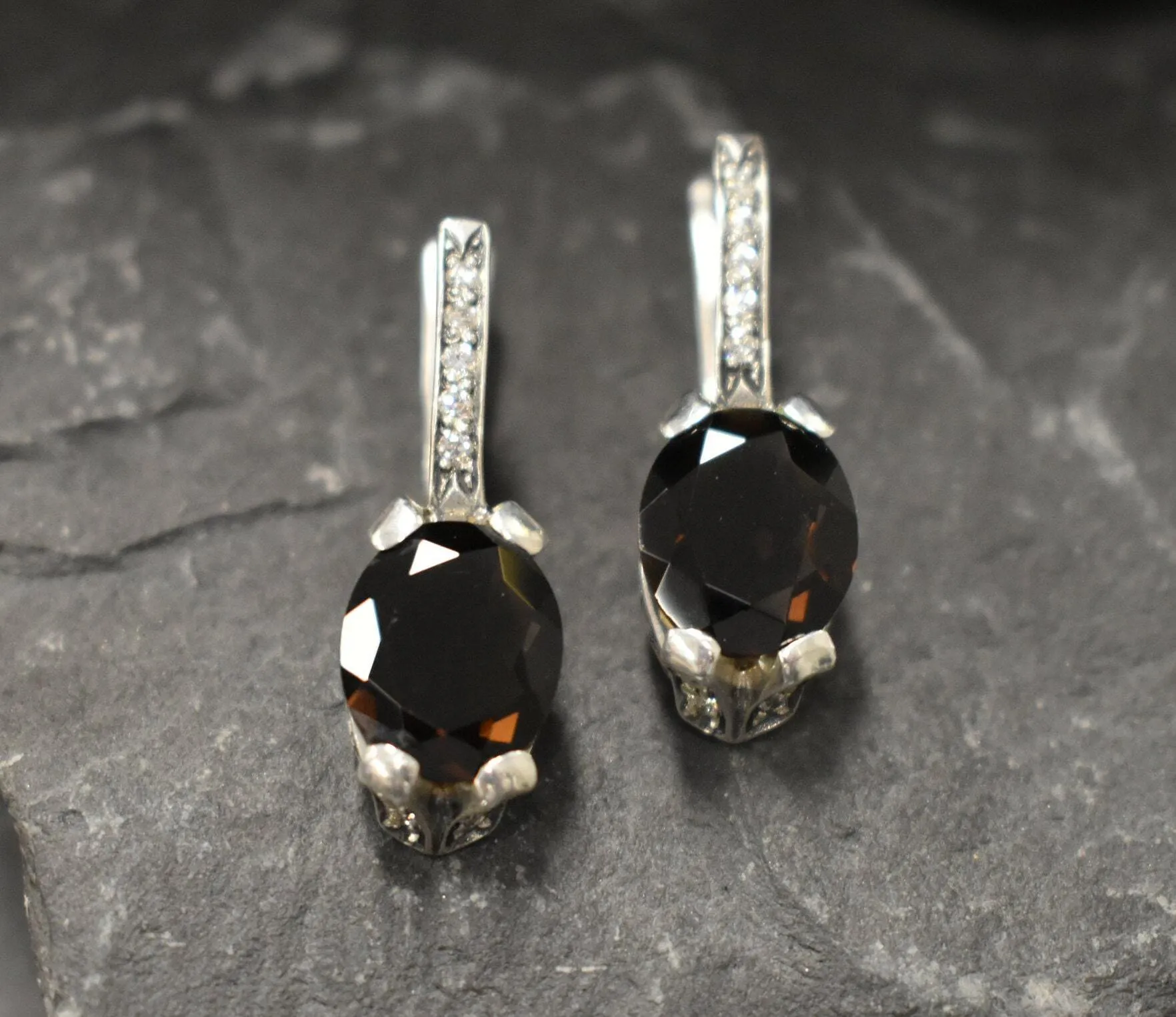 Smoky Topaz Earrings - Genuine Topaz Earrings - Drop Vintage Earrings