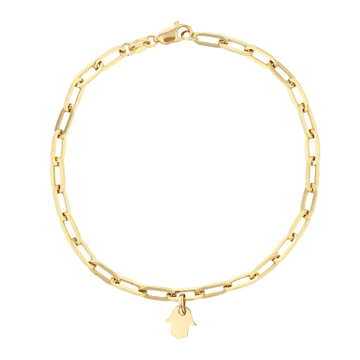 Soleil Collection Petite Hamsa Hand Paperclip Bracelet | 9K Solid Yellow Gold