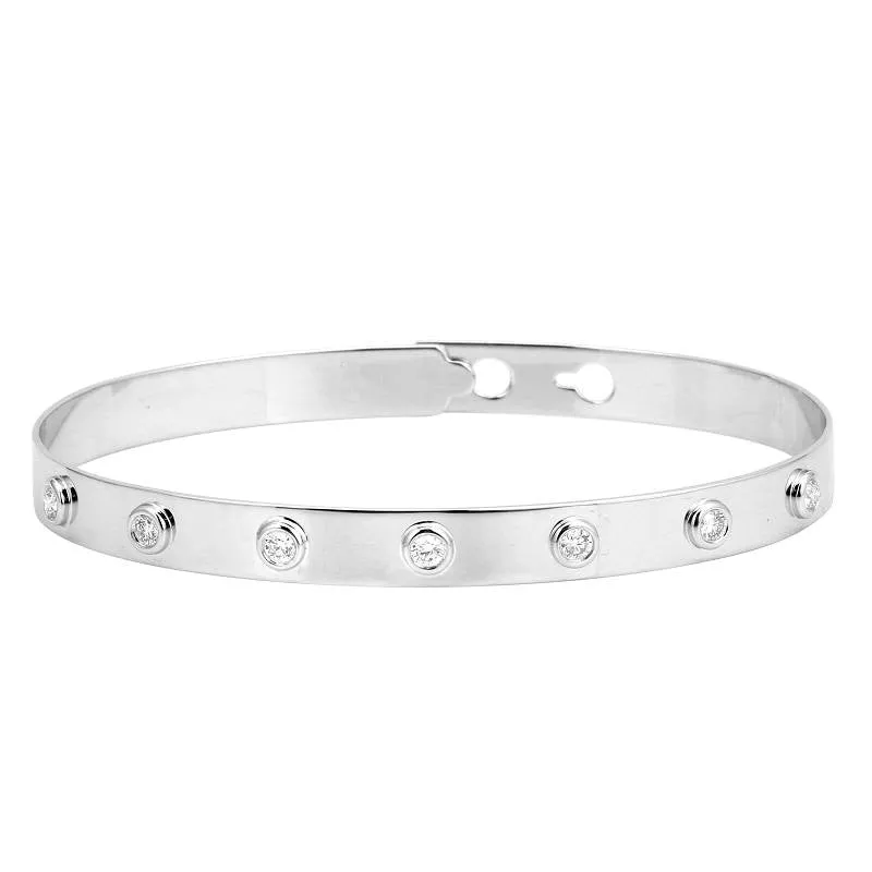 Spaced Diamond Round Bezel Setting Bangle