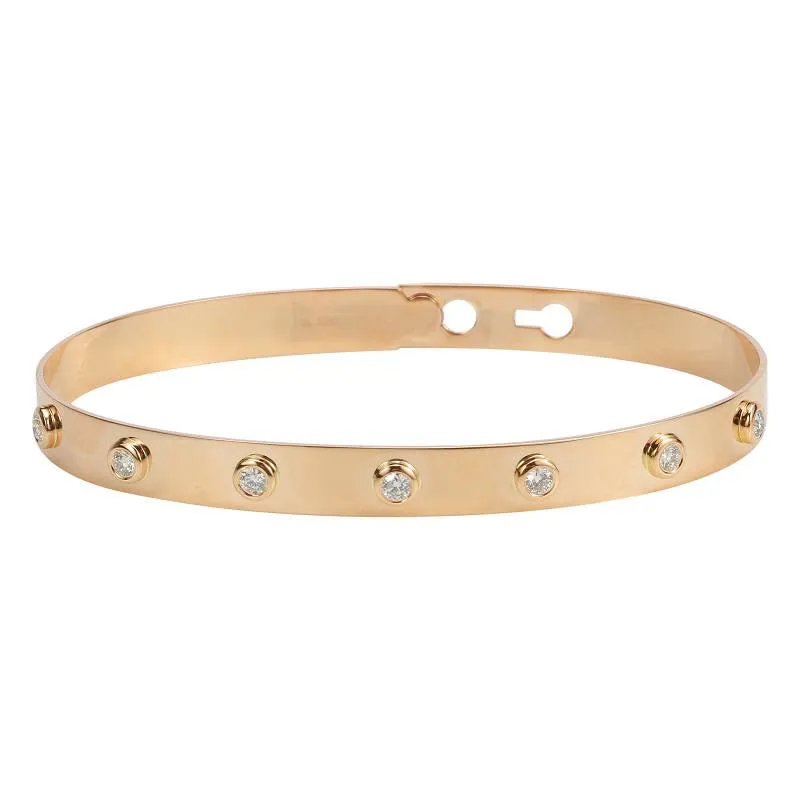 Spaced Diamond Round Bezel Setting Bangle