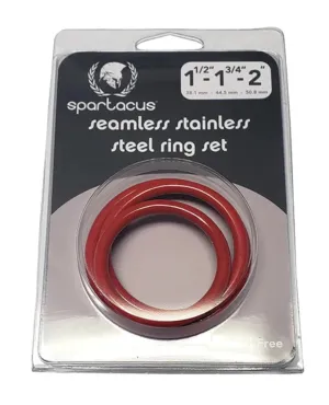 Spartacus ''3 Piece'' Steel Cock Ring Set -Red