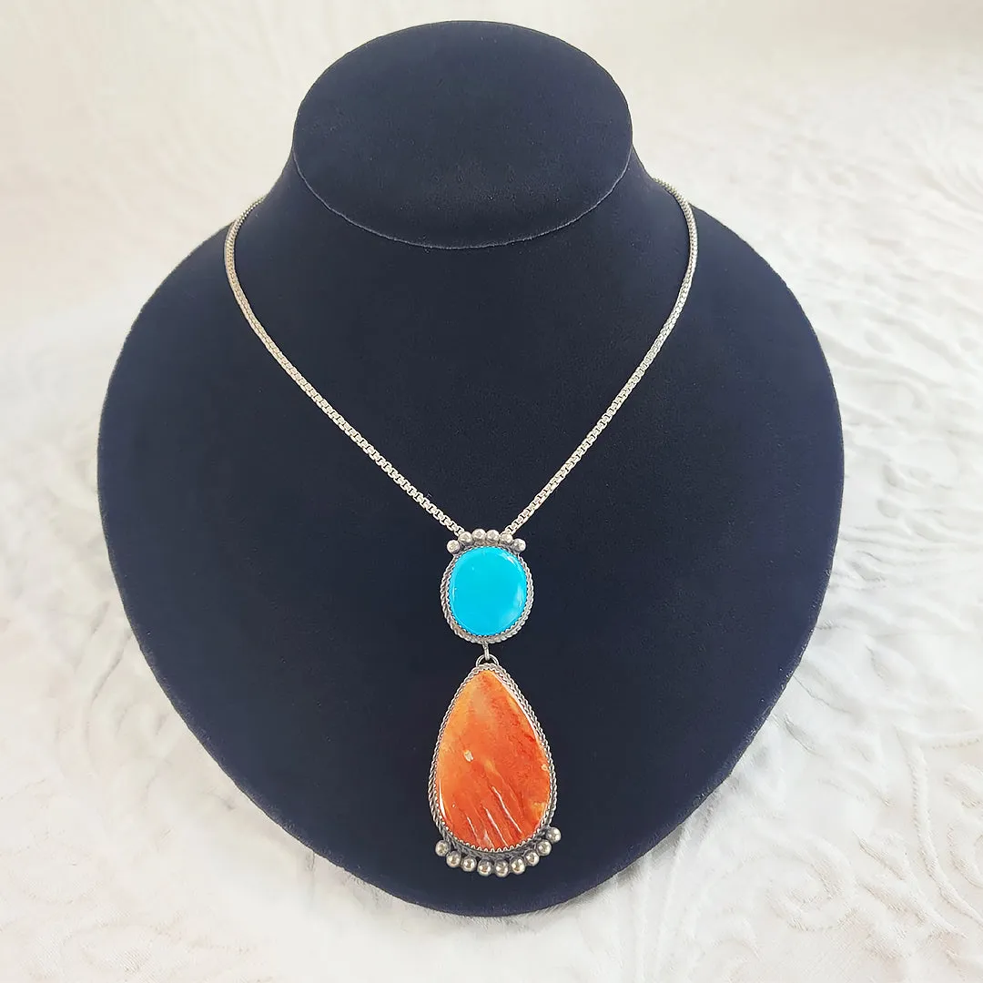 Spiney Oyster and Turquoise Pendant