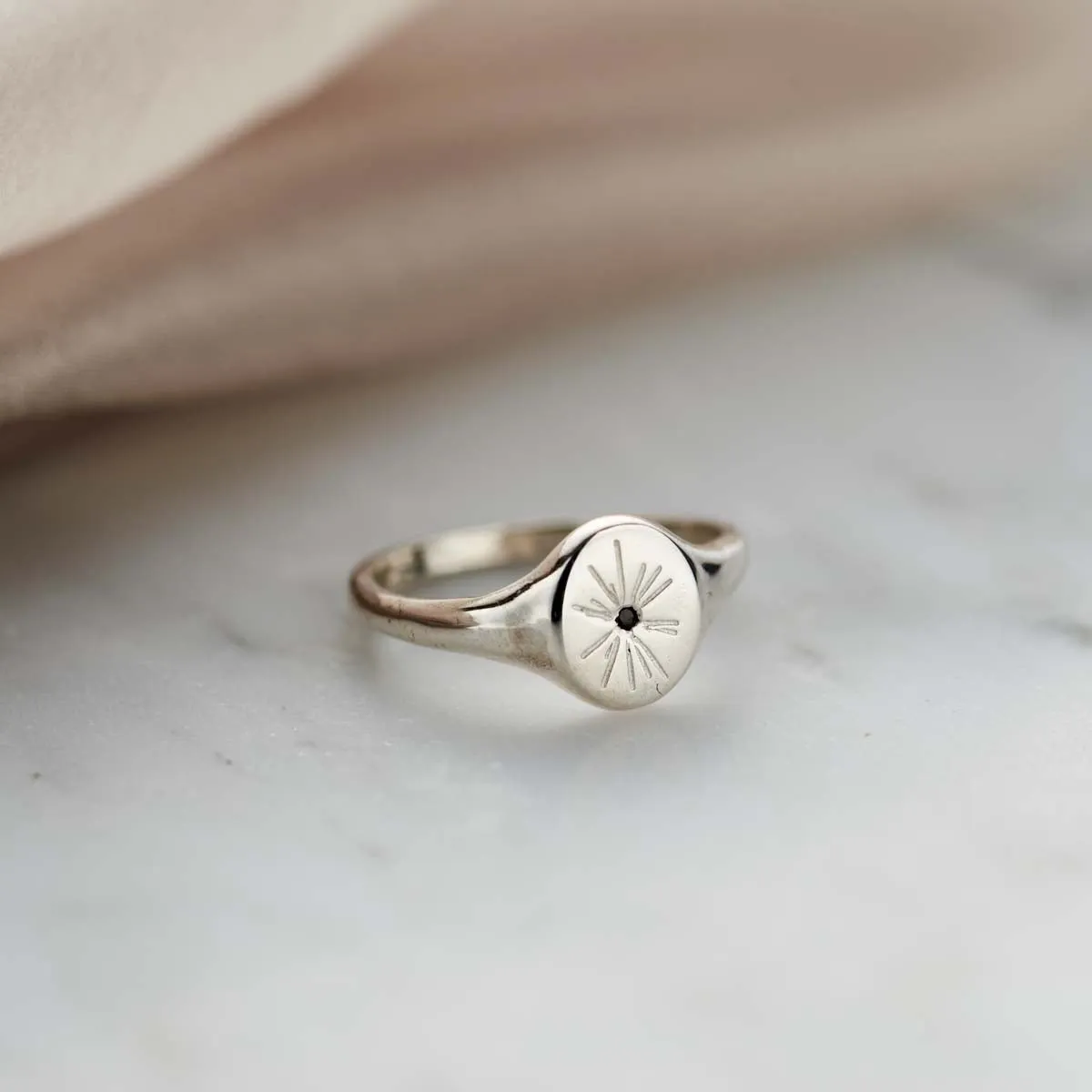 Starburst Birthstone Oval Signet Ring