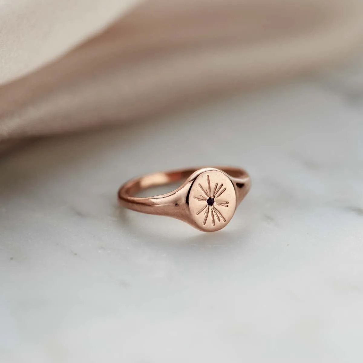 Starburst Birthstone Oval Signet Ring