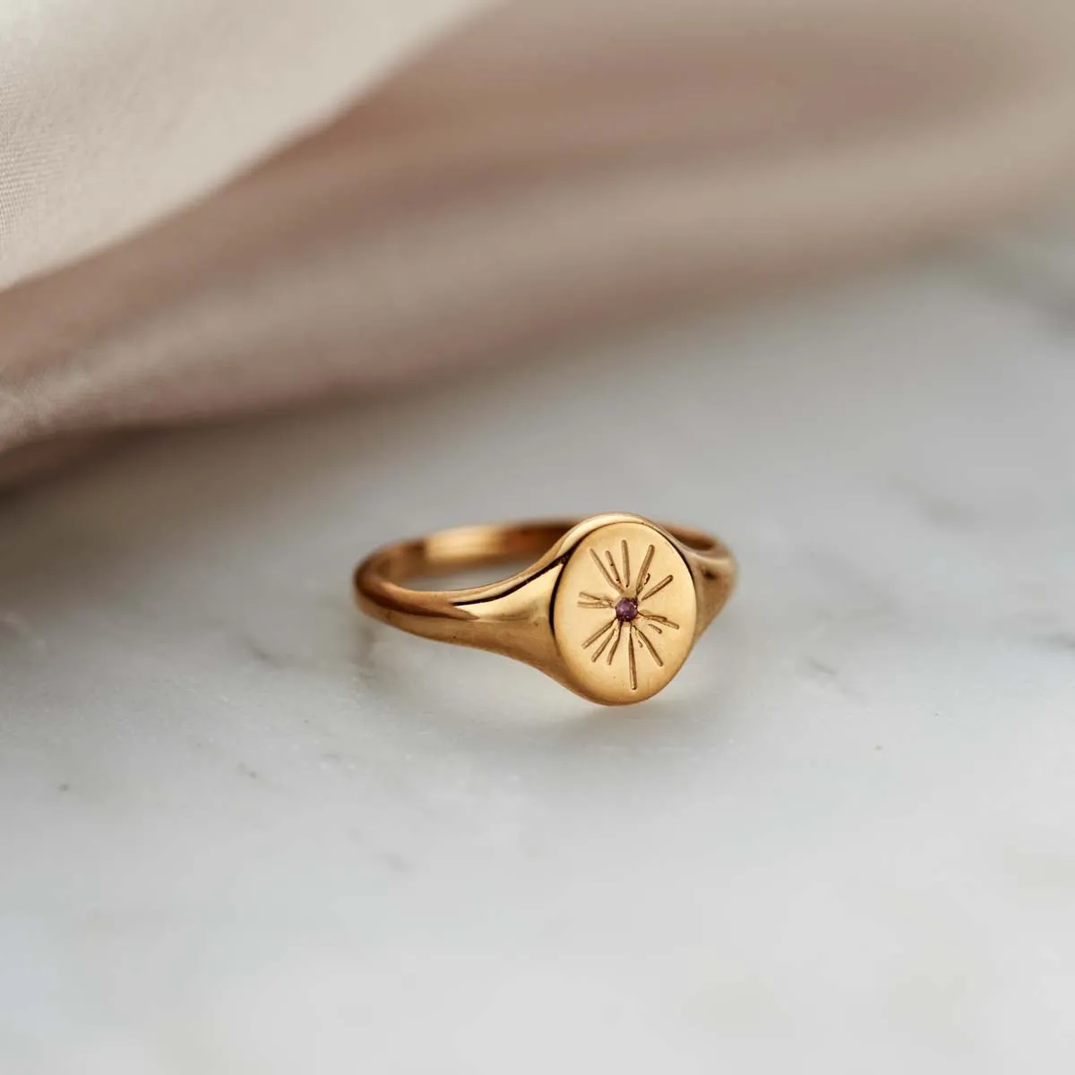 Starburst Birthstone Oval Signet Ring