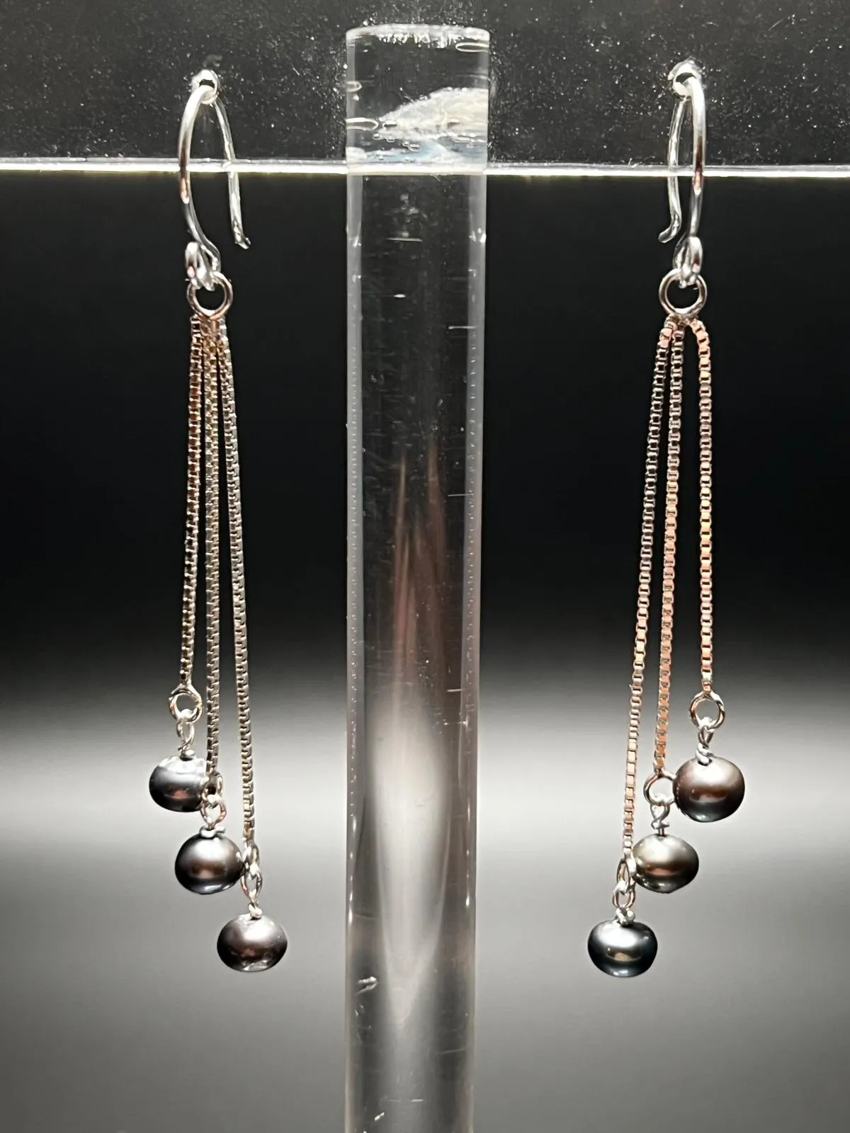 Steel Pearl and Sterling Silver Box Chain Earrings