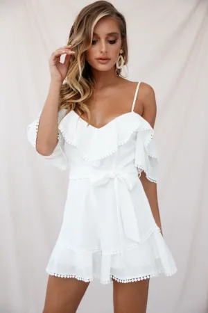 Sugar Sugar Off-Shoulder Trim Detail Romper White