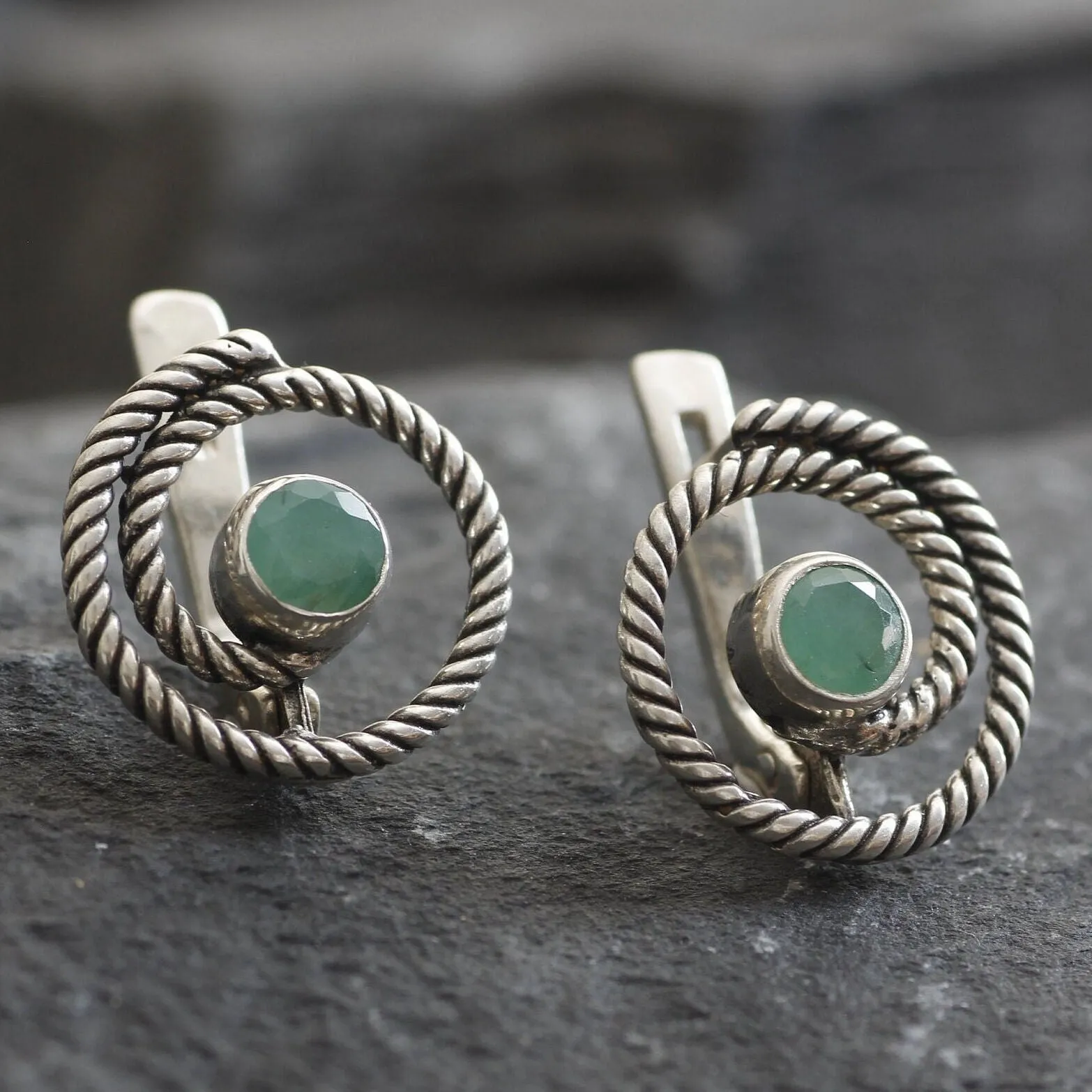 Swirl Emerald Earrings - Natural Emerald Earrings, Green Round Earrings