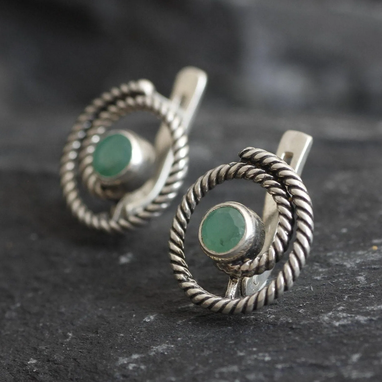 Swirl Emerald Earrings - Natural Emerald Earrings, Green Round Earrings