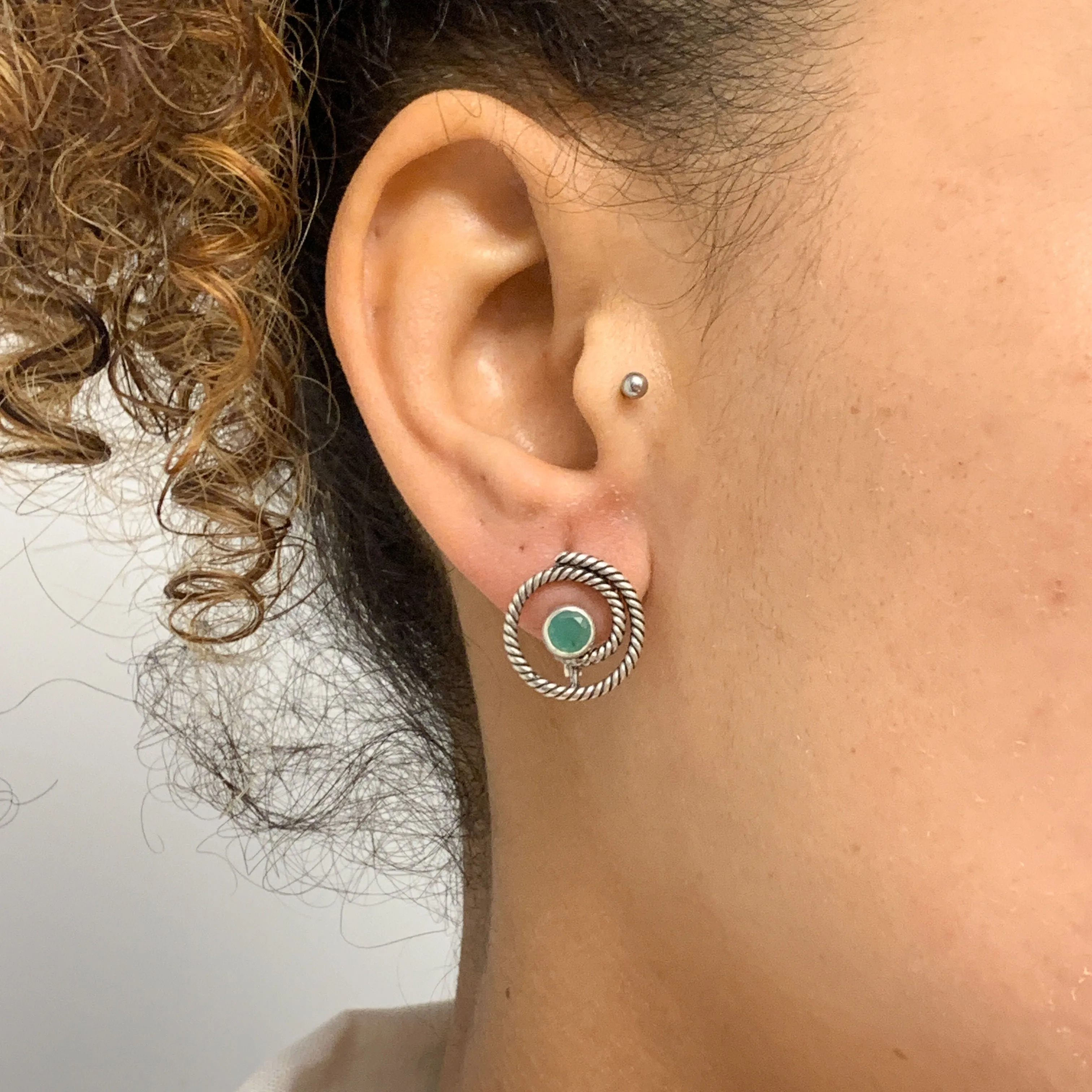 Swirl Emerald Earrings - Natural Emerald Earrings, Green Round Earrings