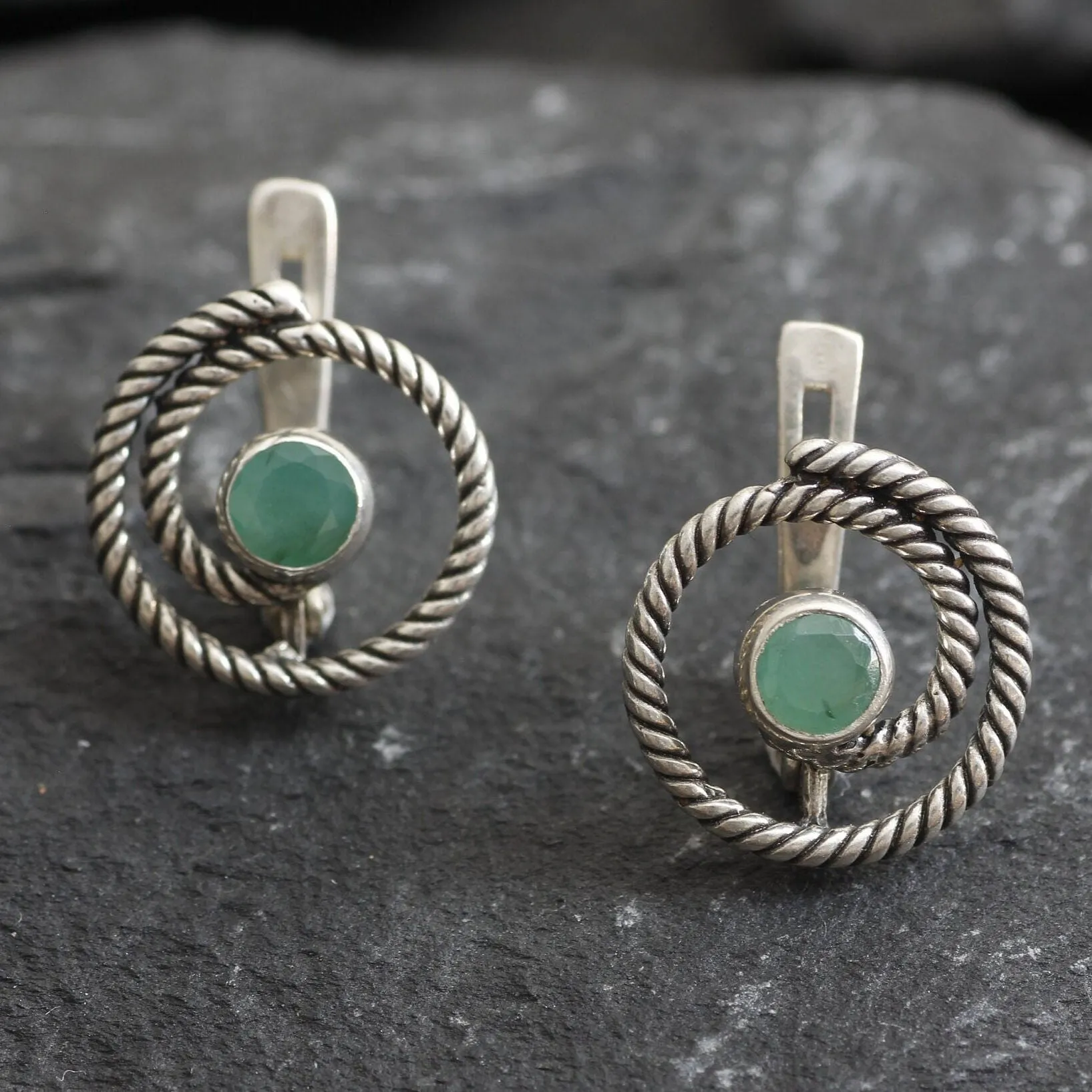 Swirl Emerald Earrings - Natural Emerald Earrings, Green Round Earrings