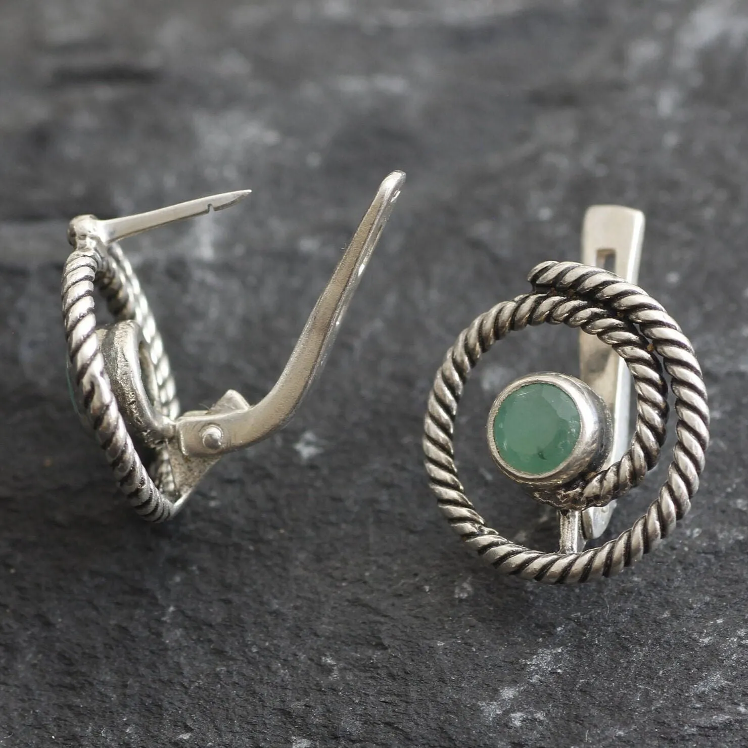 Swirl Emerald Earrings - Natural Emerald Earrings, Green Round Earrings