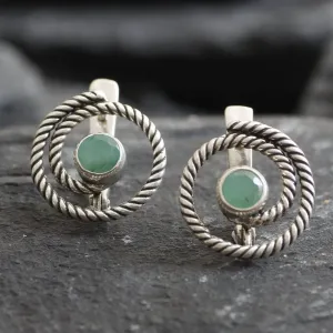 Swirl Emerald Earrings - Natural Emerald Earrings, Green Round Earrings