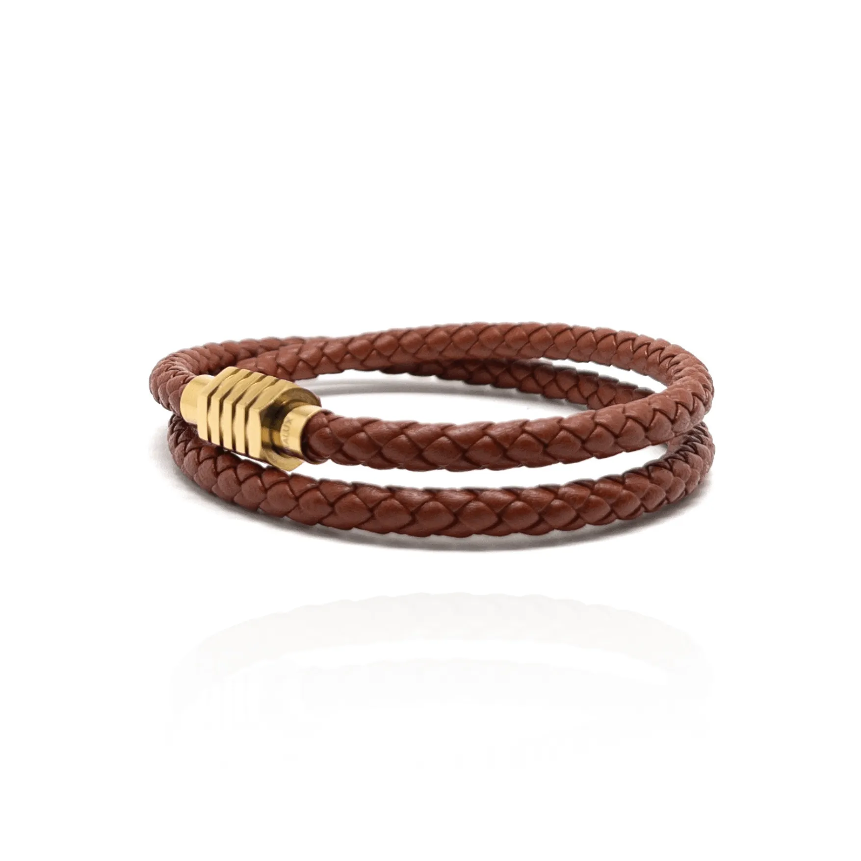 The Brown duo and Gold Plated Buckle Leather bracelet