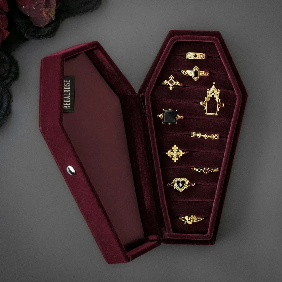 The Crimson Red Velvet Coffin Ring Case