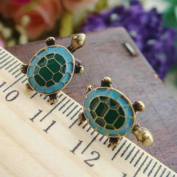 Tiny Turtle Green Enamel Stud Earrings