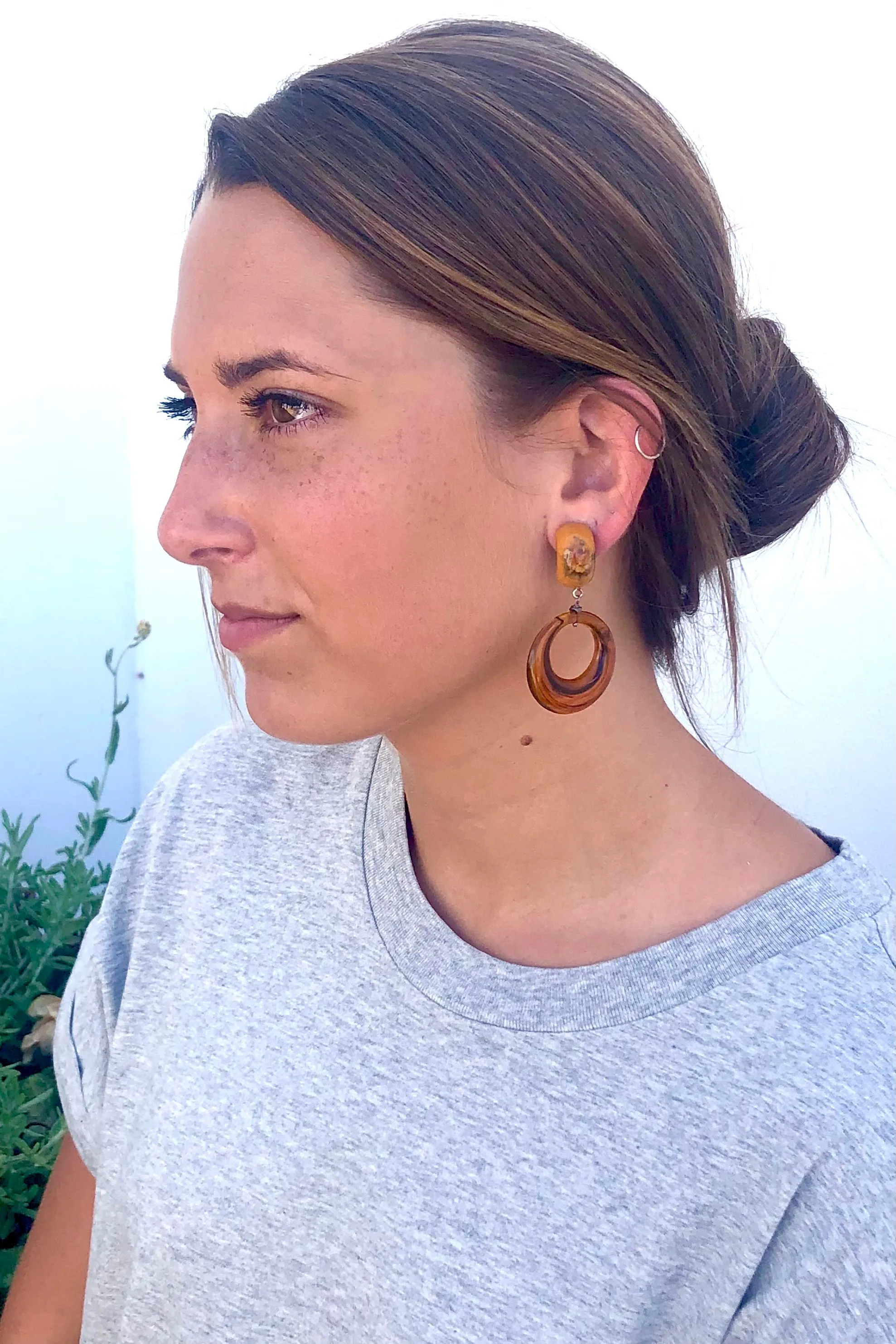 Tortoise & Mustard Flower Garden Donut Drop Earrings