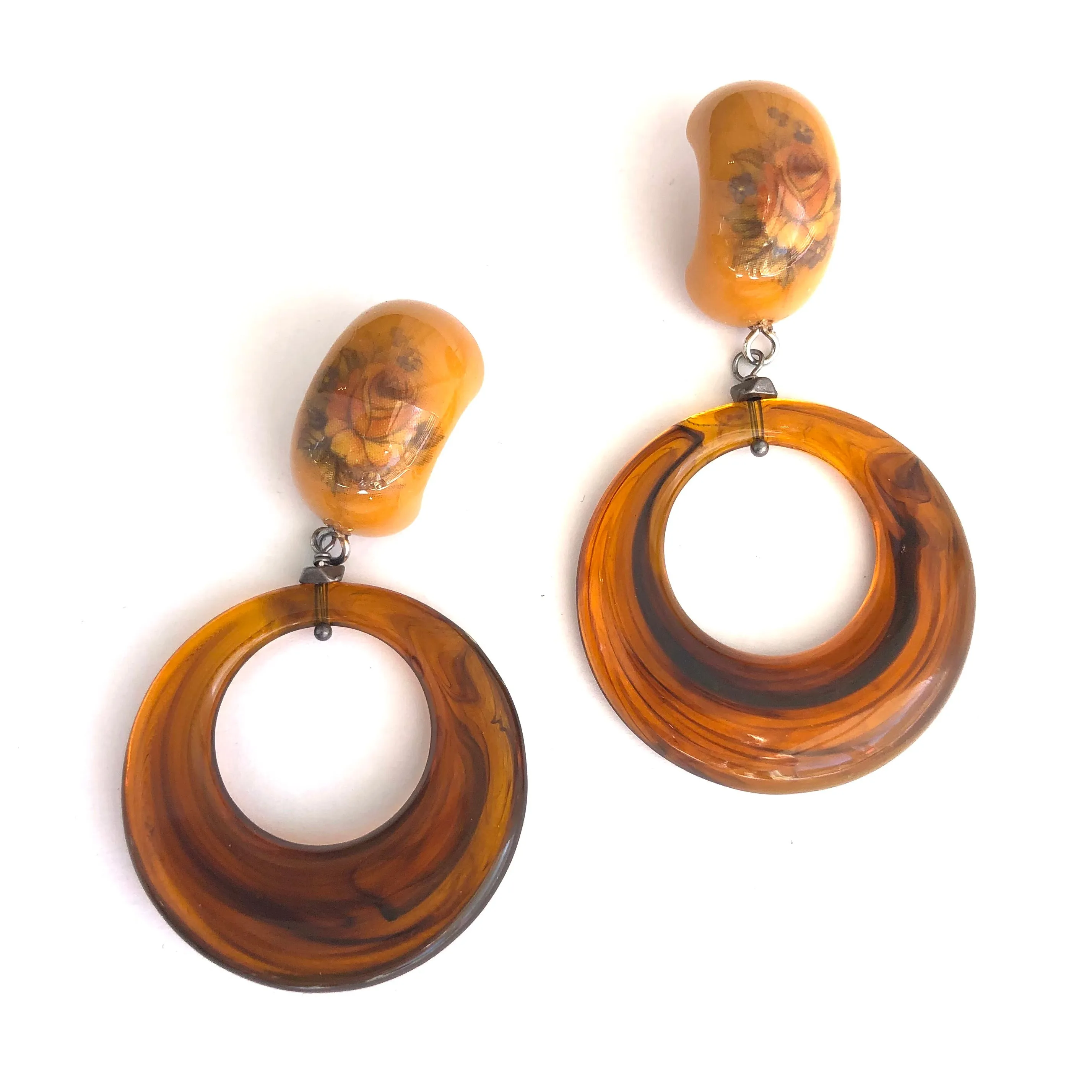 Tortoise & Mustard Flower Garden Donut Drop Earrings