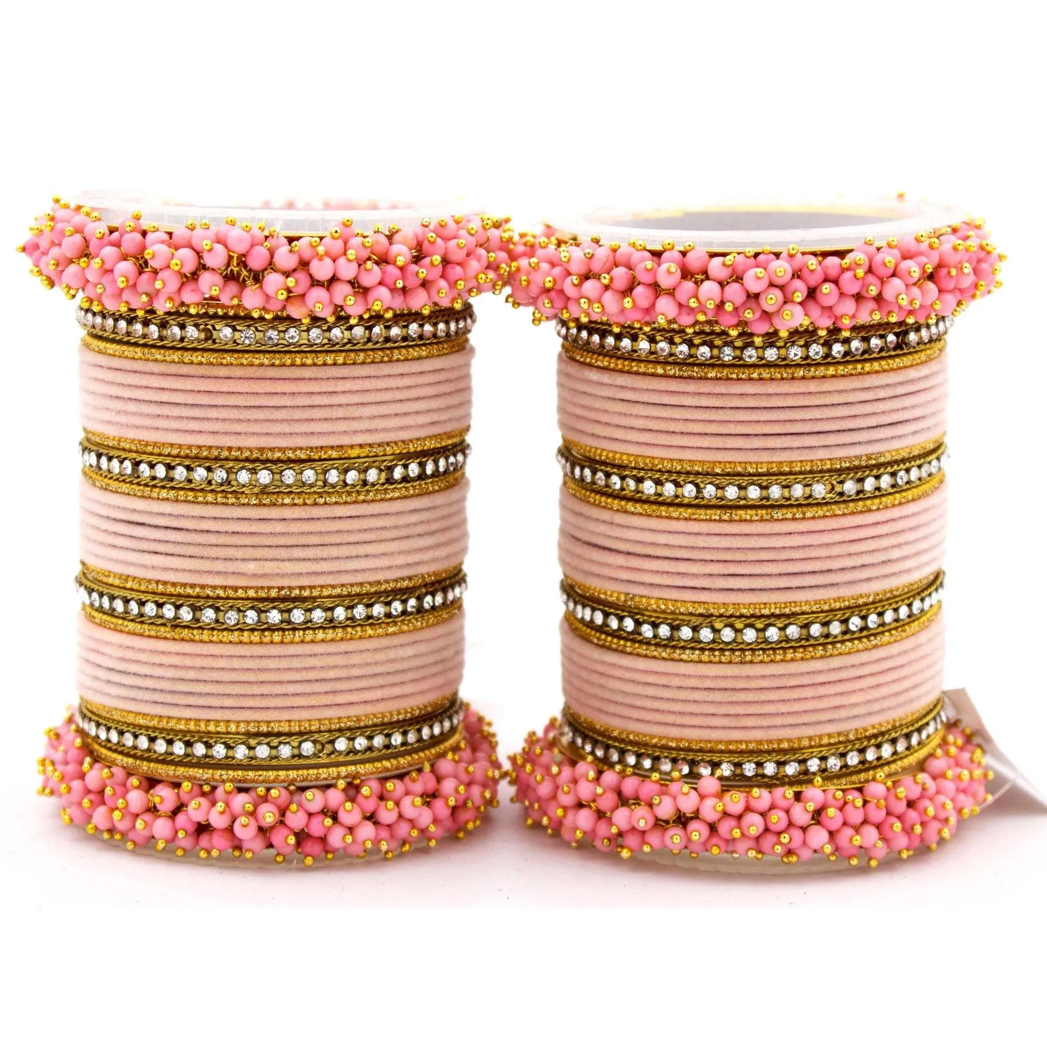 Traditional Velvet Chuda Indian Bangle Set With Pearl Kada - Both Hands