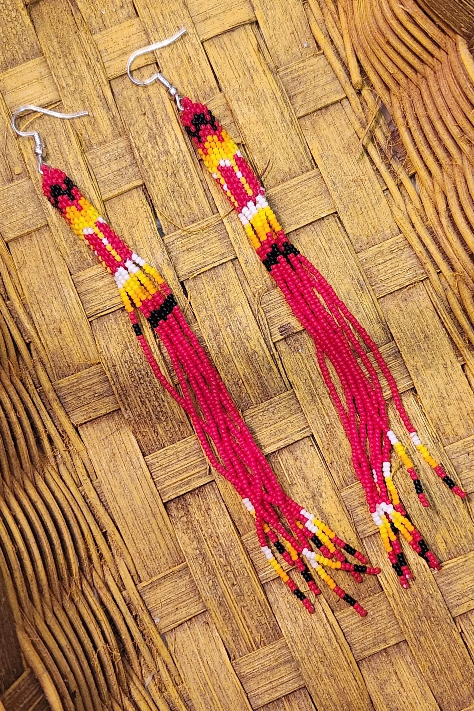 Tribal Red Long Fringe Dangle Earrings