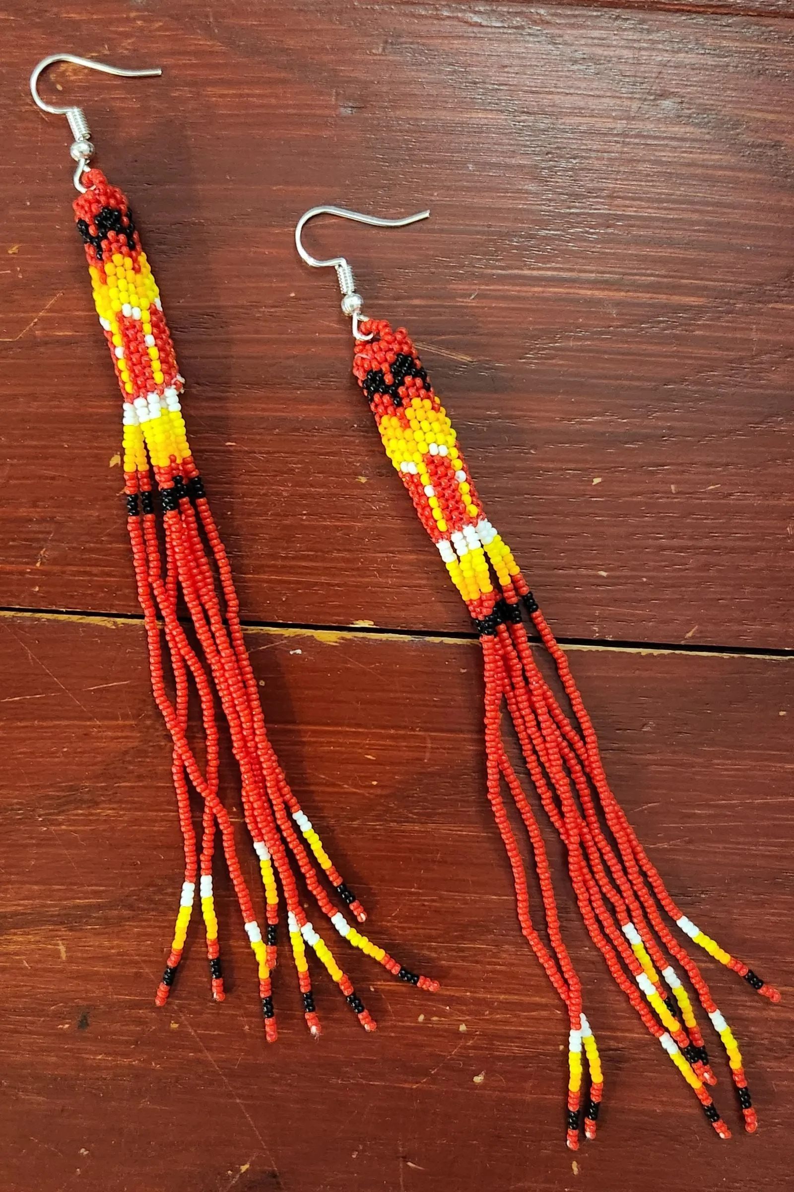 Tribal Red Long Fringe Dangle Earrings