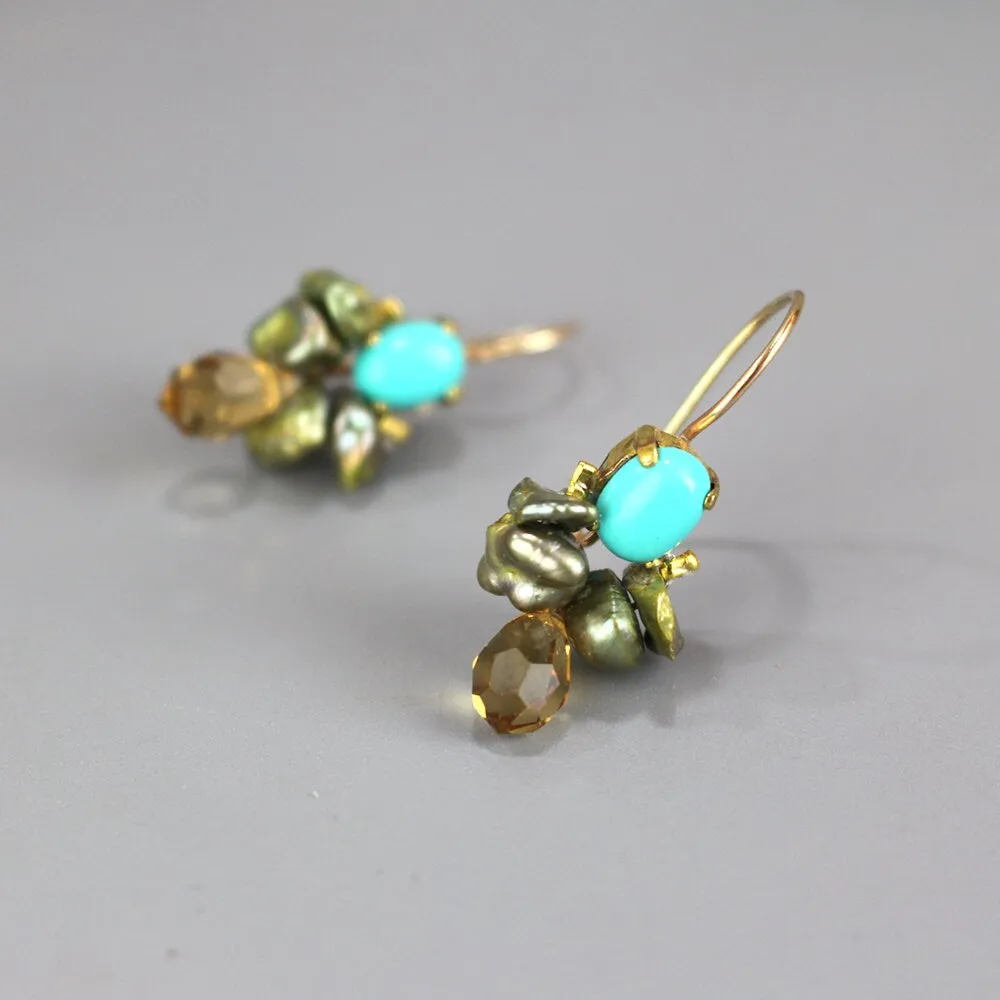 Turquoise Keshi Pearl Bee Earrings