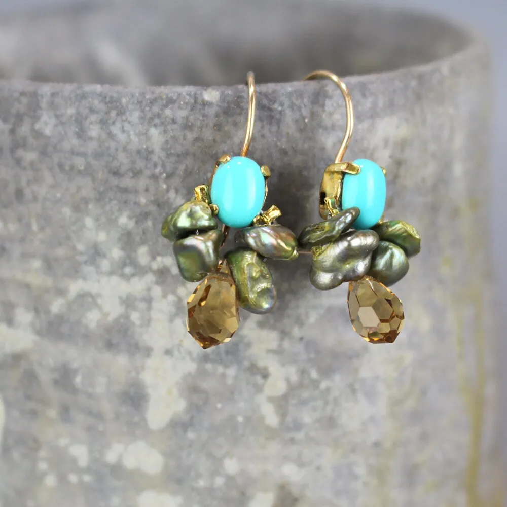 Turquoise Keshi Pearl Bee Earrings