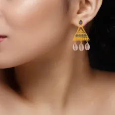 Unique 22k Gold Triangular Earrings With Cowrie Shells