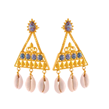 Unique 22k Gold Triangular Earrings With Cowrie Shells