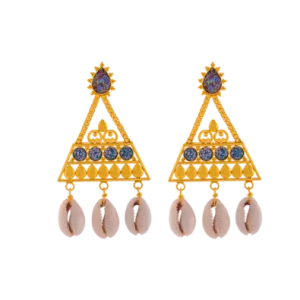 Unique 22k Gold Triangular Earrings With Cowrie Shells