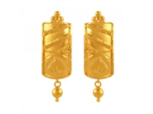 Unique 22k Rectangle Shape Gold Earrings With A Spherical Detail