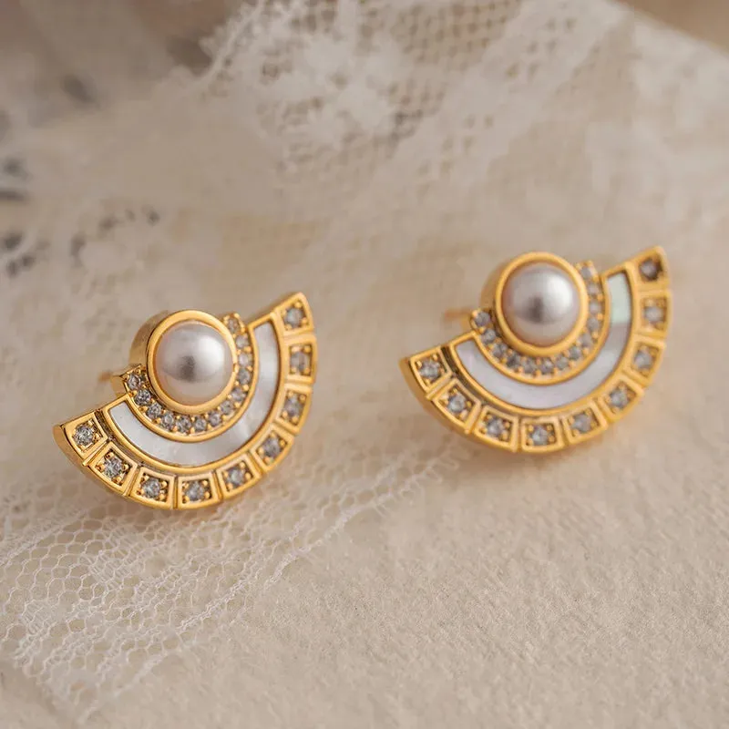 VAIGE Elegant Temperament Glass Pearl Studs in Soft White and Blush Pink