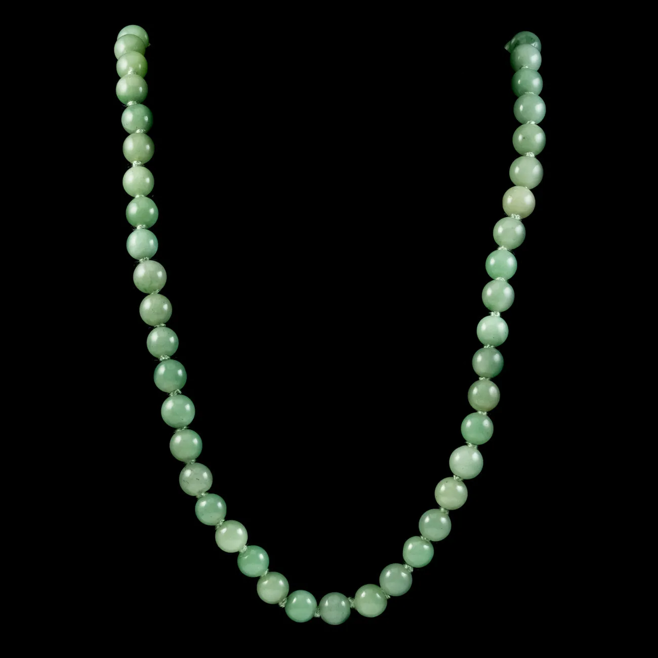 Vintage Jade Bead Necklace Diamond Yellow Sapphire Clasp Circa 1960