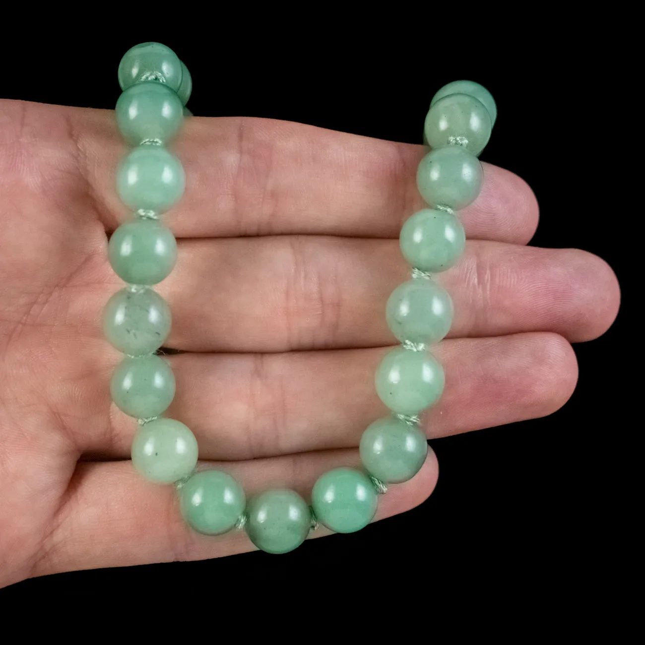 Vintage Jade Bead Necklace Diamond Yellow Sapphire Clasp Circa 1960