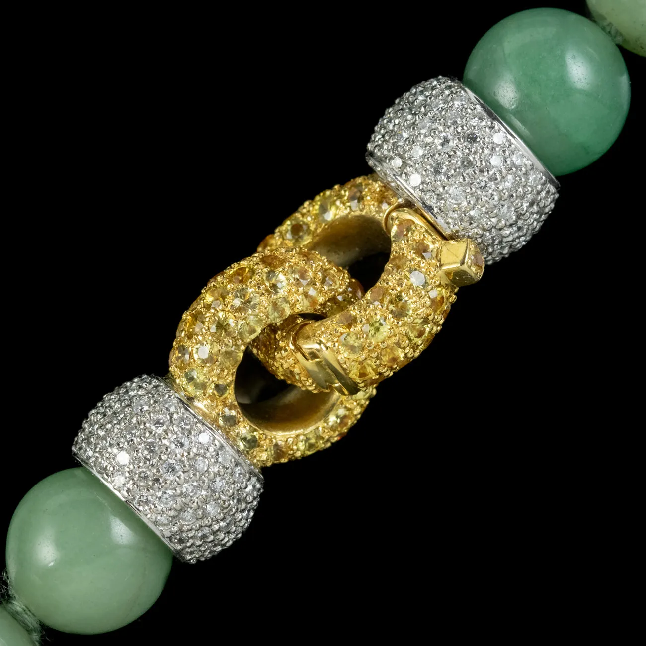 Vintage Jade Bead Necklace Diamond Yellow Sapphire Clasp Circa 1960