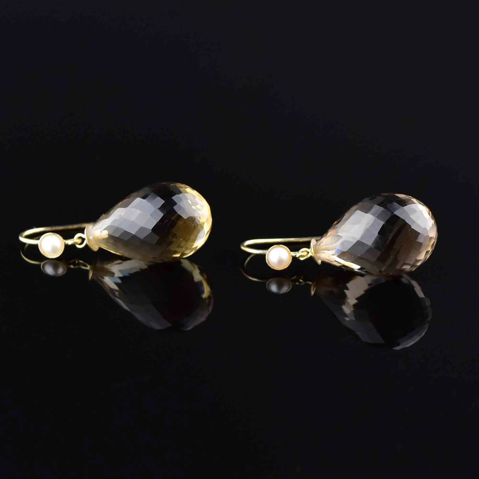 Vintage Smoky Quartz Pearl Briolette Earrings